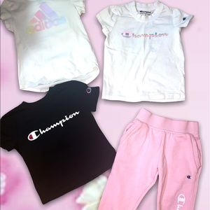 Champion outfit and 2 extra shirts size 4